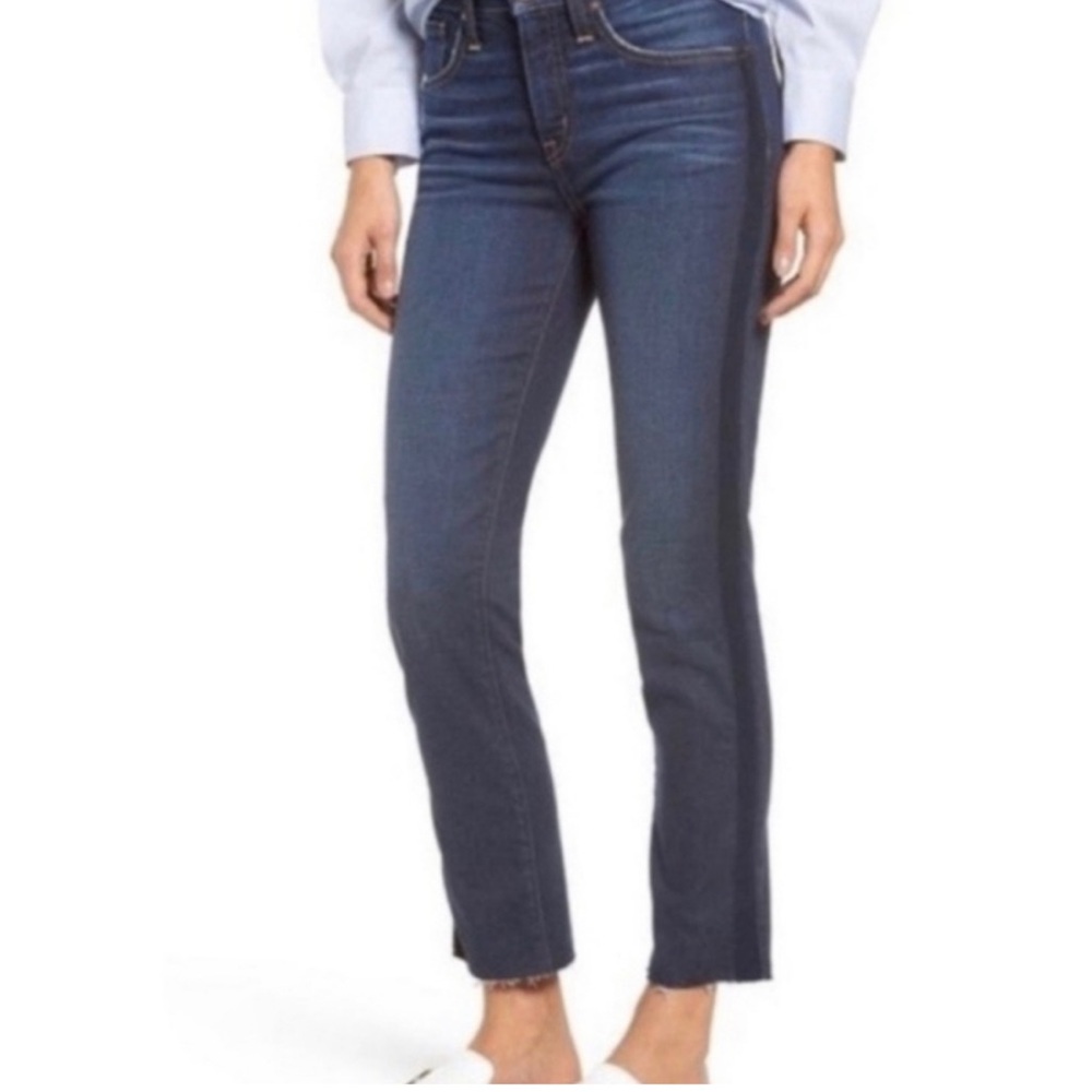 Halogen Jeans Straight Crop Womens Size 30x23” Frayed Ankle Embroidered Denim - Picture 1 of 14